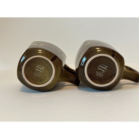 SIMPLE DINING-Square Stoneware, coffee Cup/Mugs. Floral Brown/Green 4" set of 2. - Picture 2 of 10